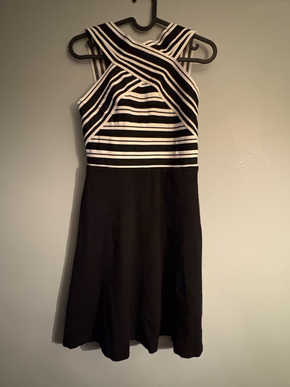 Anthropologie Maeve Crosswise Black and White Striped Bandage Fit & Flare Dress